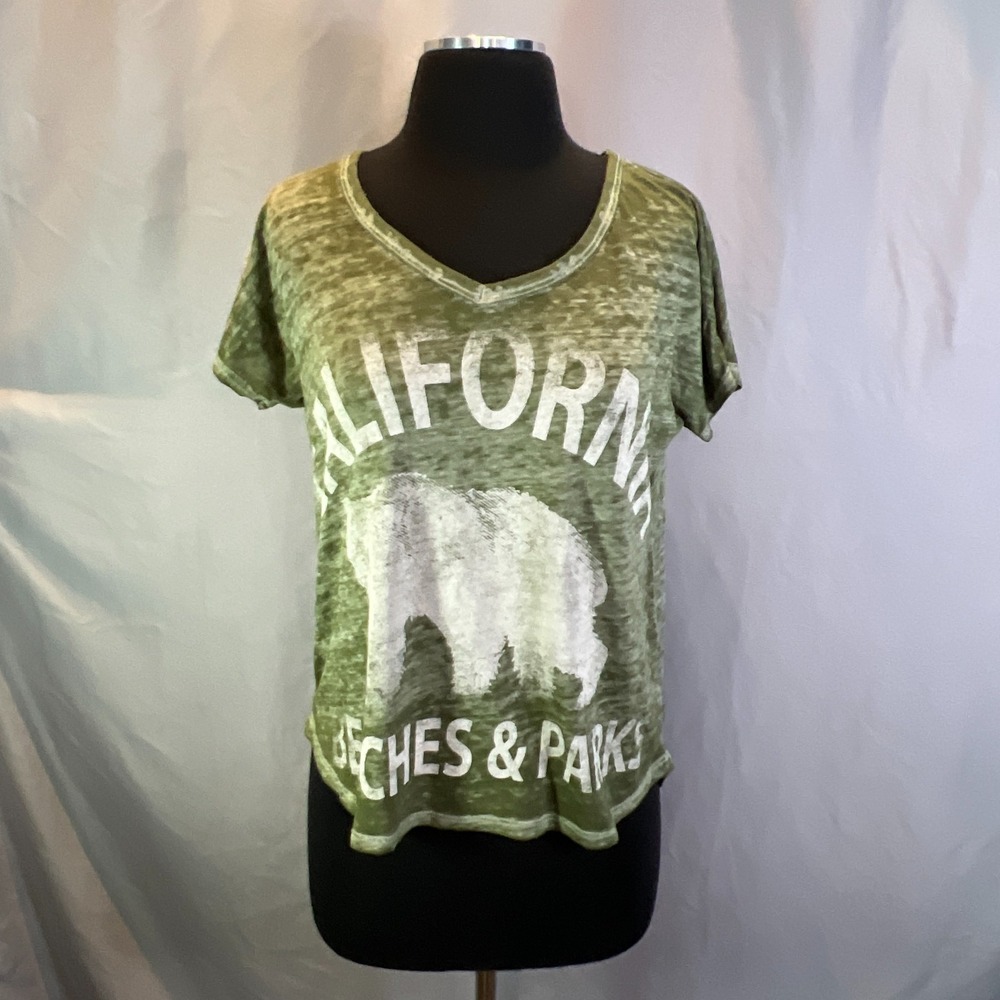 Project Social T T Shirt Womens XS Olive Green California Beaches & Parks Print